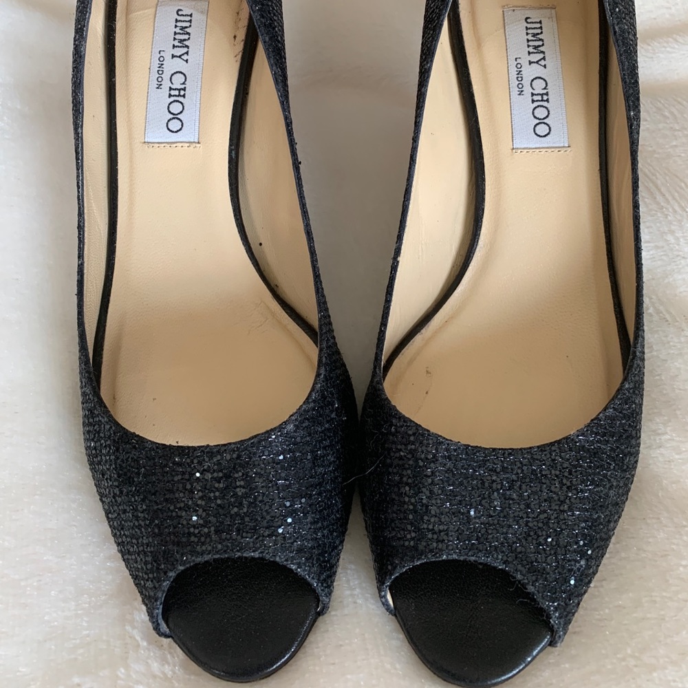 Jimmy Choo Black Sequin Open Toe Pumps Size 39